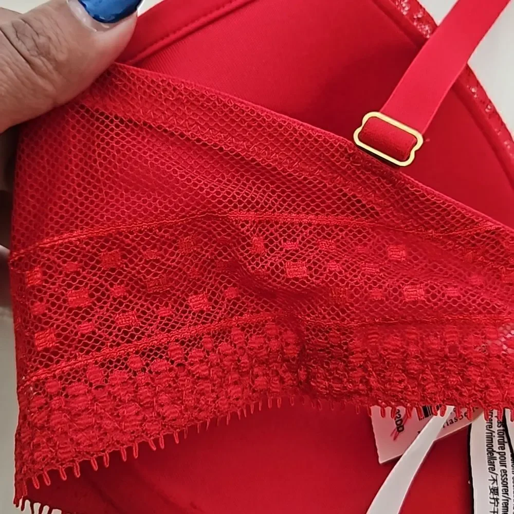 Victoria's Secret Women's Lace Underwire Lightly Padded Plunge Bra Red 32DD - Picture 16 of 16